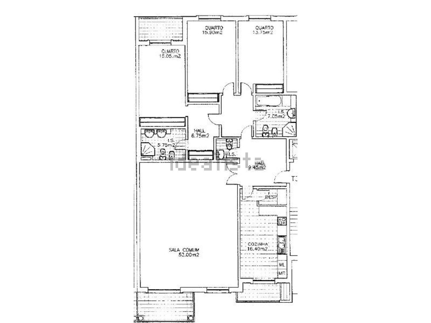 出租公寓 t3在Rua Mato das Cruzadas - 平面图