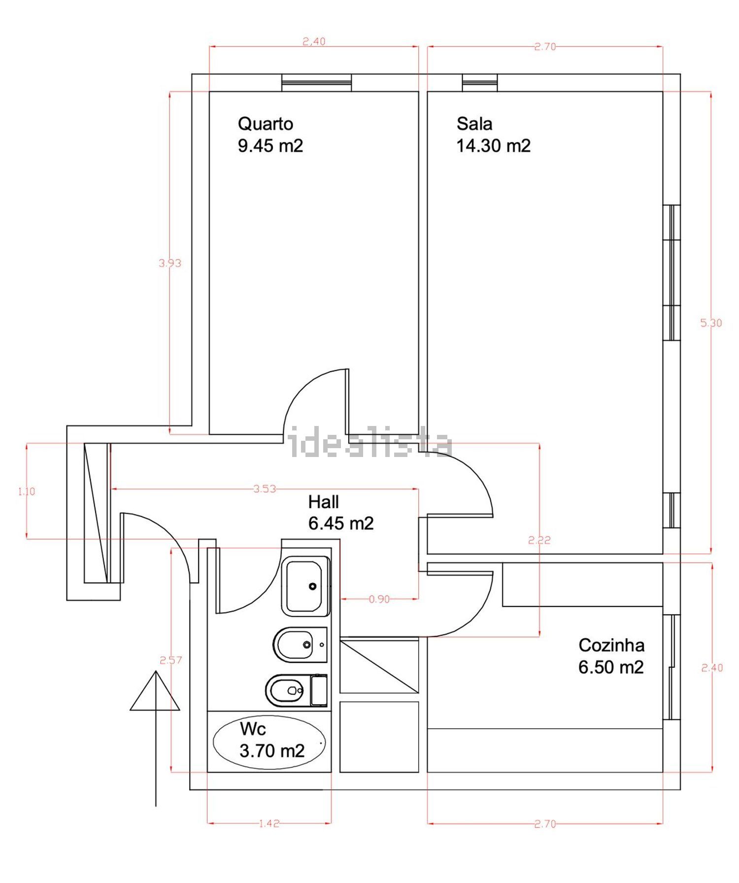 出租公寓 t1在Rua João de Castro Osório, 7 - 平面图