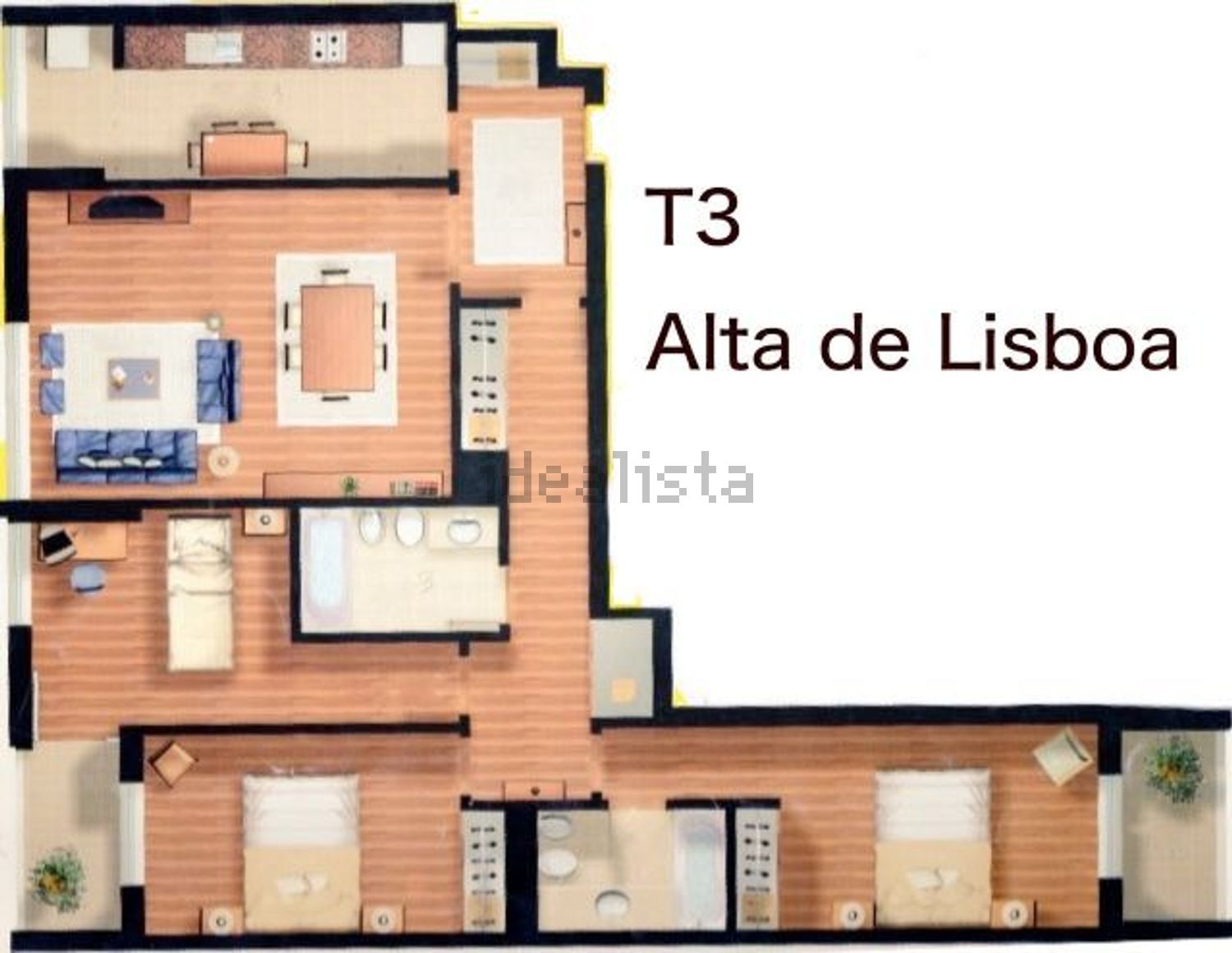 出租公寓 t3在Rua Maria de Lourdes Pintassilgo, 22 h - 平面图