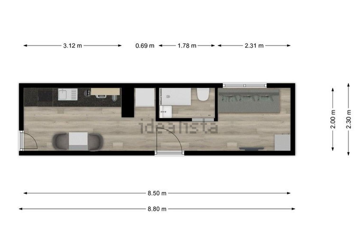 出租t0（单人公寓）在Rua Coronel Ferreira do Amaral, 9 - 平面图