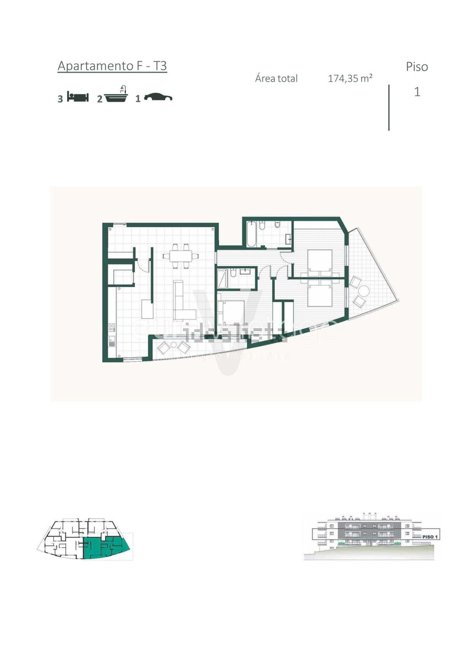 公寓 t3出售在Porto de Mós - 平面图
