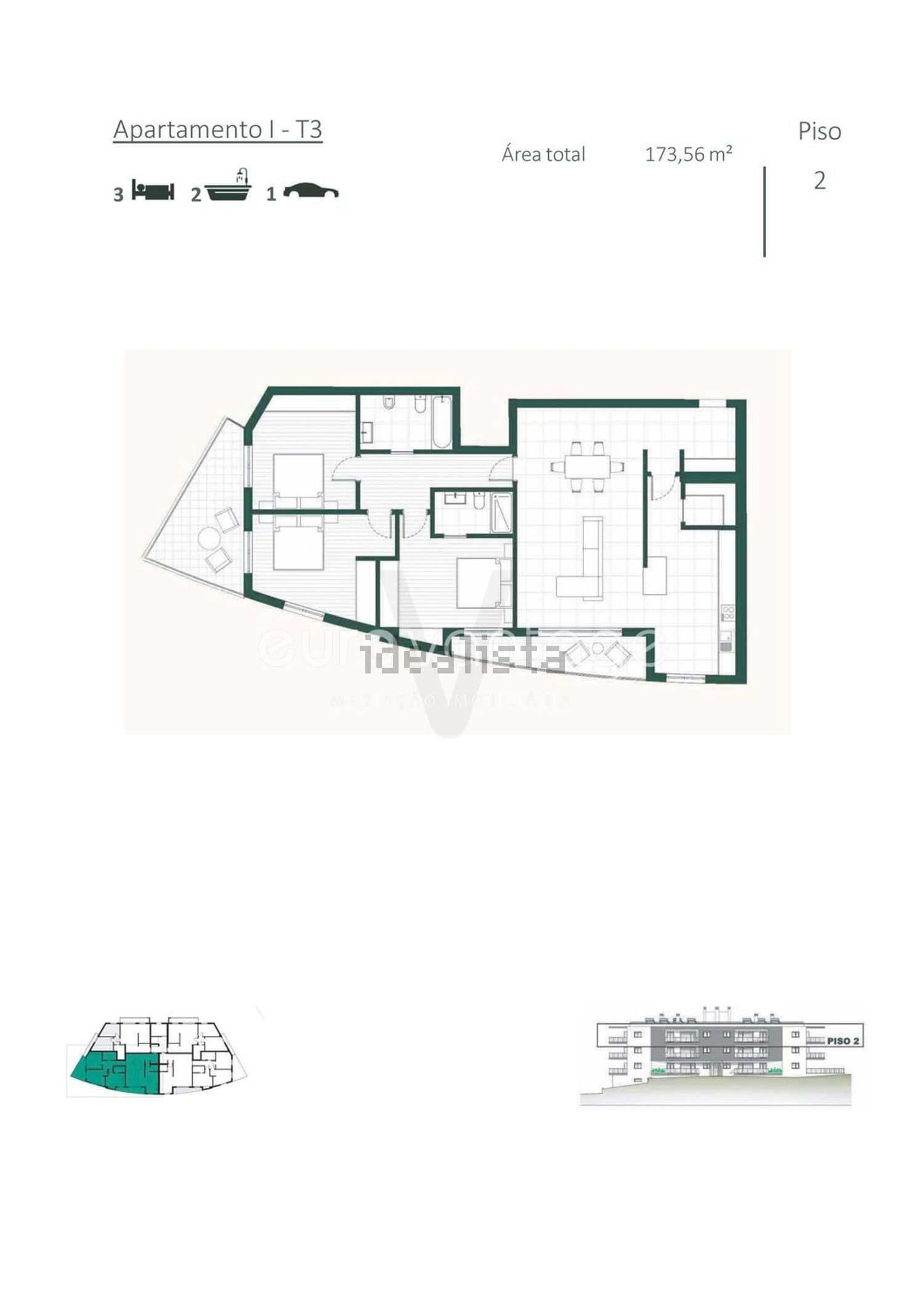 公寓 t3出售在Porto de Mós - 平面图