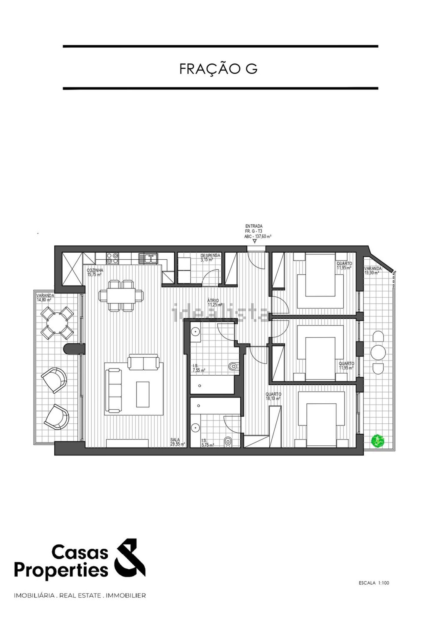 公寓 t3出售在Rua Dom Afonso de Albuquerque, 40 - 平面图