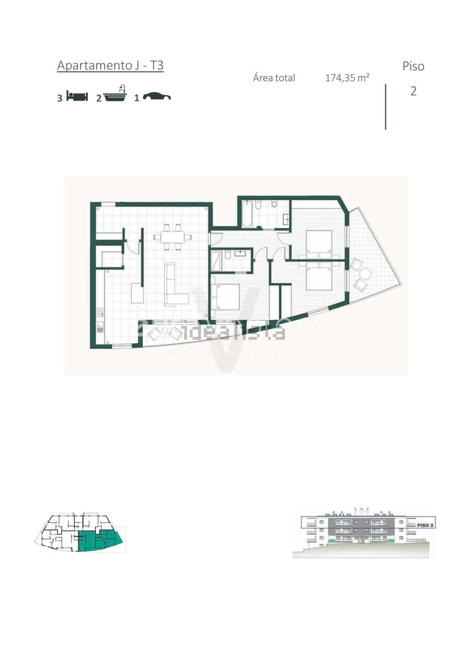 公寓 t3出售在Porto de Mós - 平面图