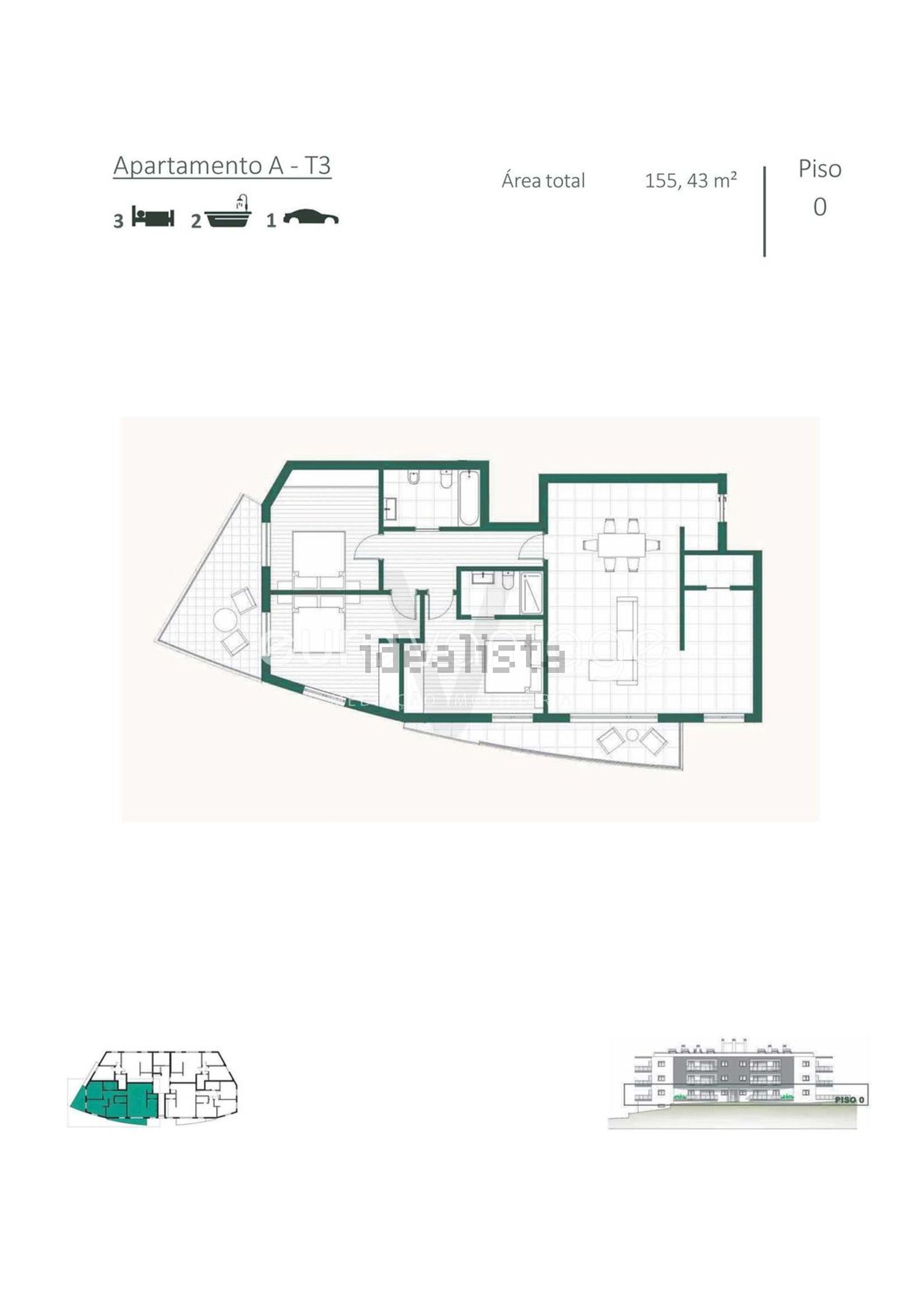 公寓 t3出售在Porto de Mós - 平面图