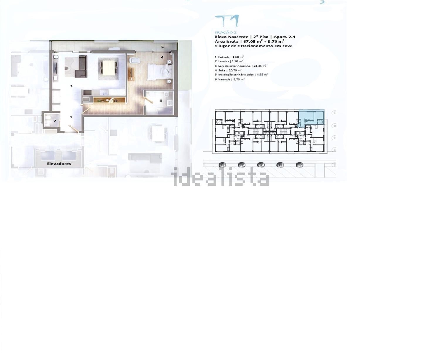 出租公寓 t1在Alameda Silva Rocha - 平面图