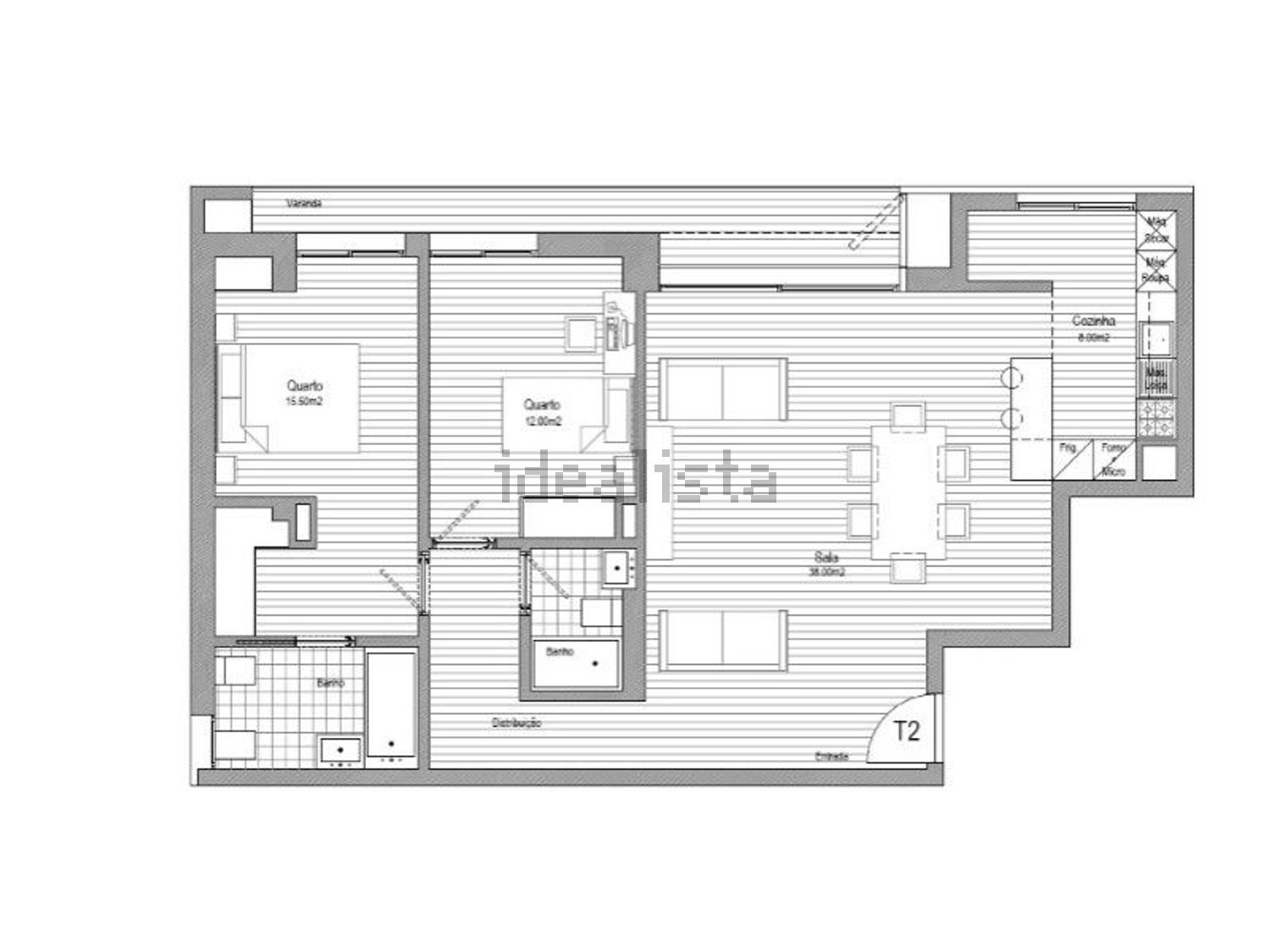 公寓 t2出售在Rua Doutora Maria de Lourdes Portela - 平面图