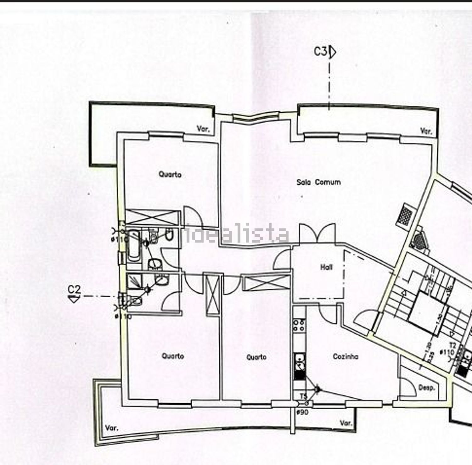 公寓 t3出售在Bairro da Moura - 平面图