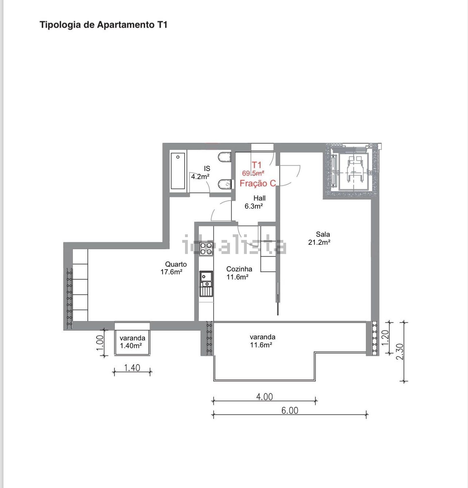 公寓 t1出售Calçada São Sebastião, 36 - 平面图