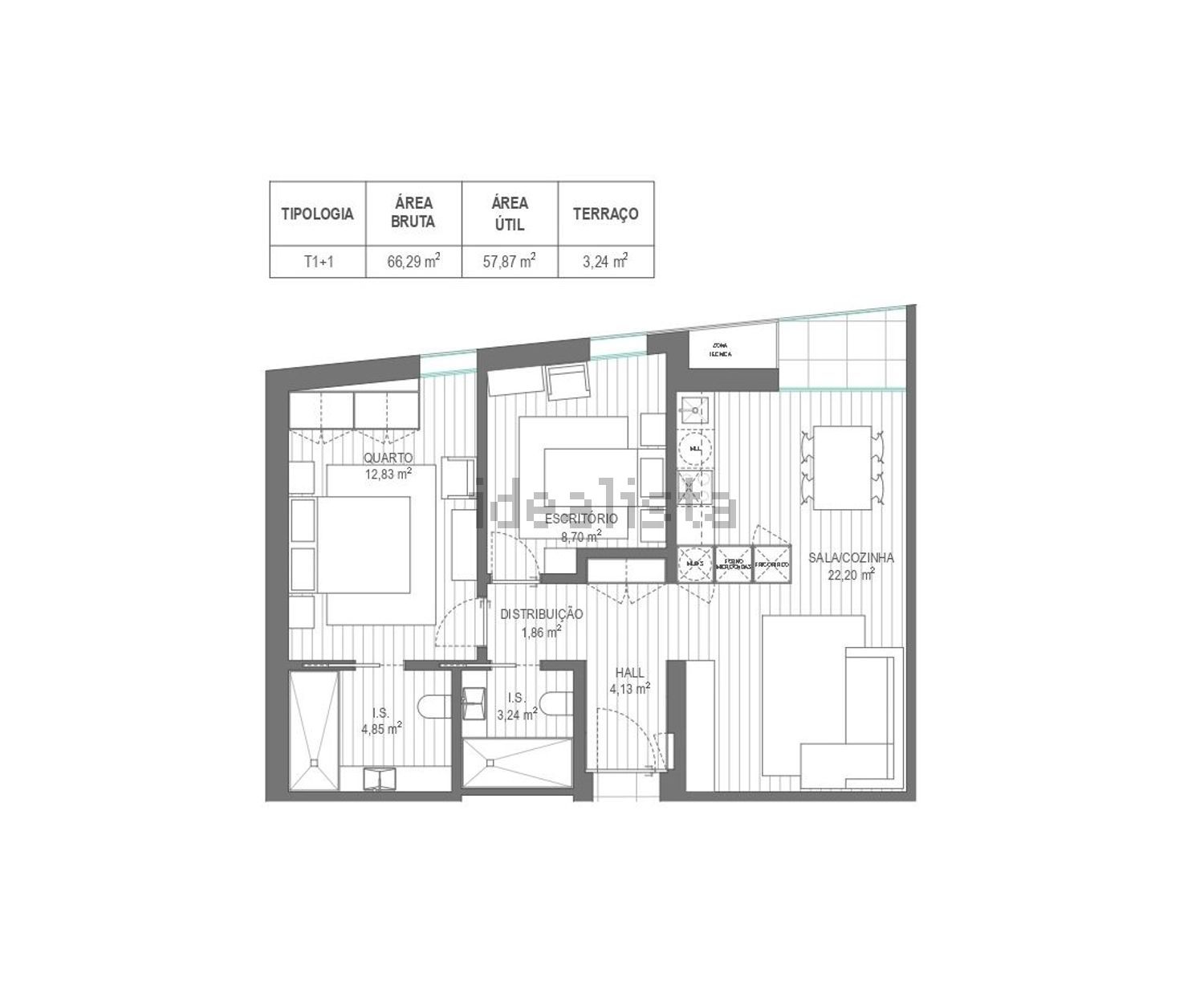 公寓 t1出售在Santa Joana - 平面图