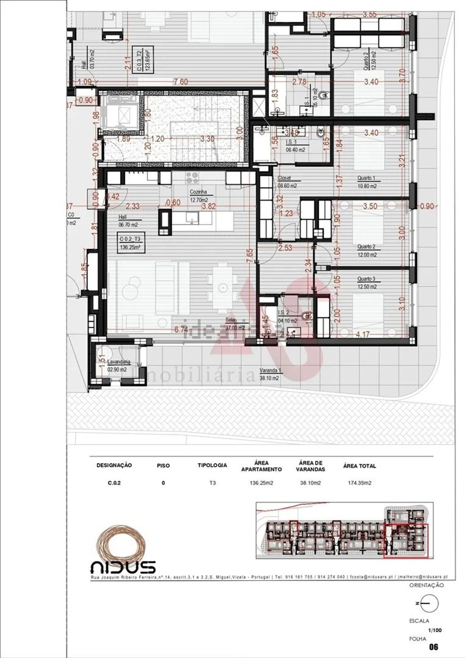 公寓 t3出售在Rua das Portas, 275 - 平面图