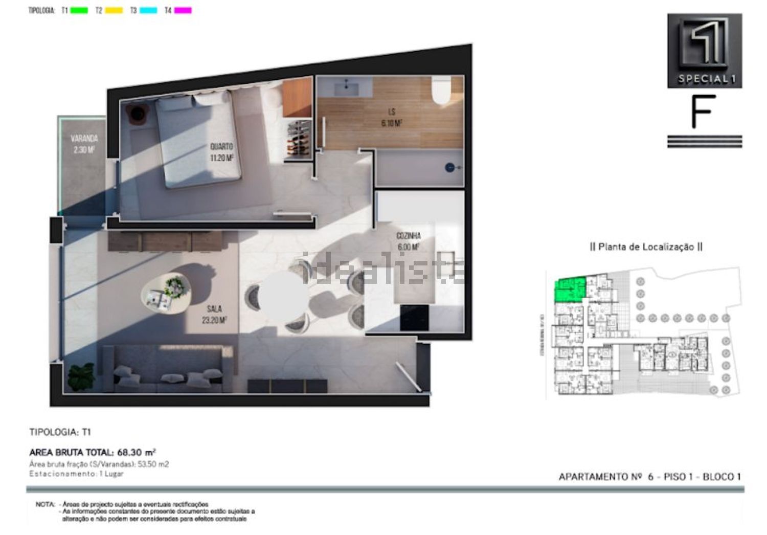 公寓 t1出售在Rua dos Moinhos, 1 - 平面图
