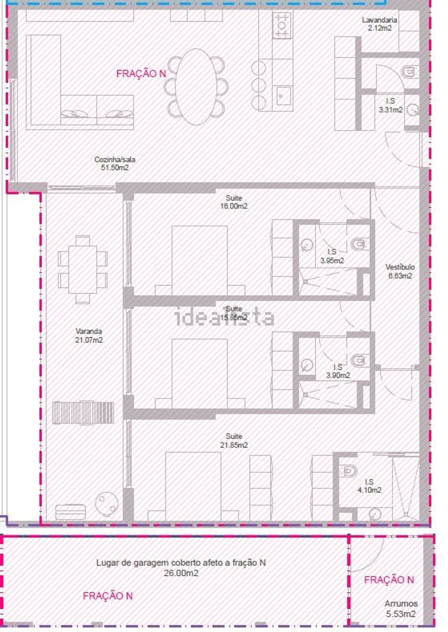 公寓 t3出售在Rua Urbanização Encosta do Sol s/n - 平面图