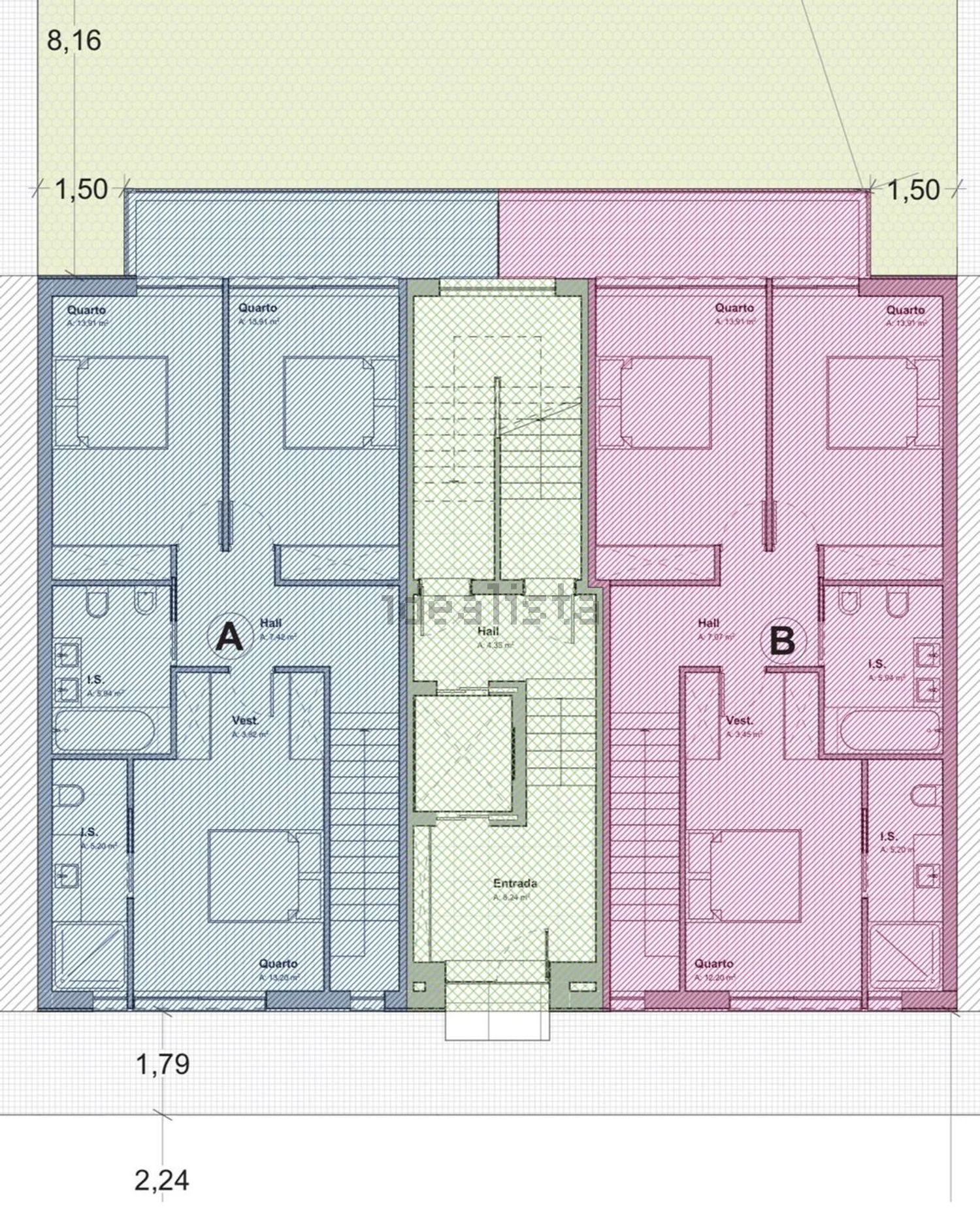 公寓 t3出售在Vila Verde e Barbudo - 平面图