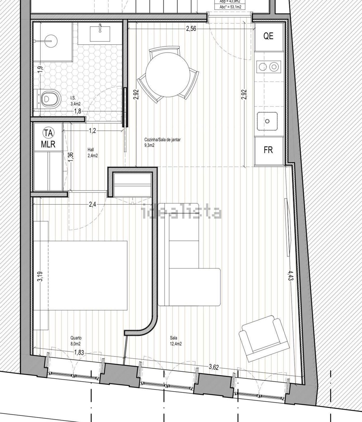 出租t0（单人公寓）在Rua de Miraflor s/n - 平面图