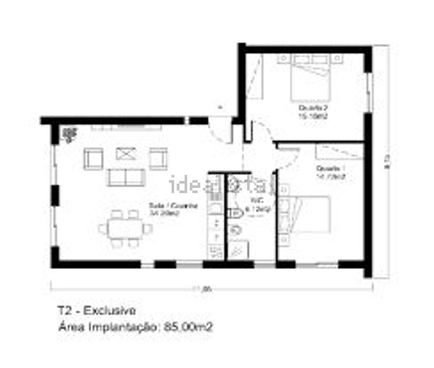 公寓 t2出售在Rua dos Prados - 平面图