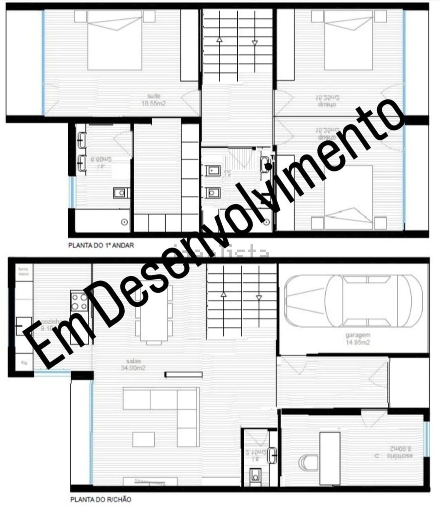 小楼房或独栋别墅出售在Rua da Laja - 平面图
