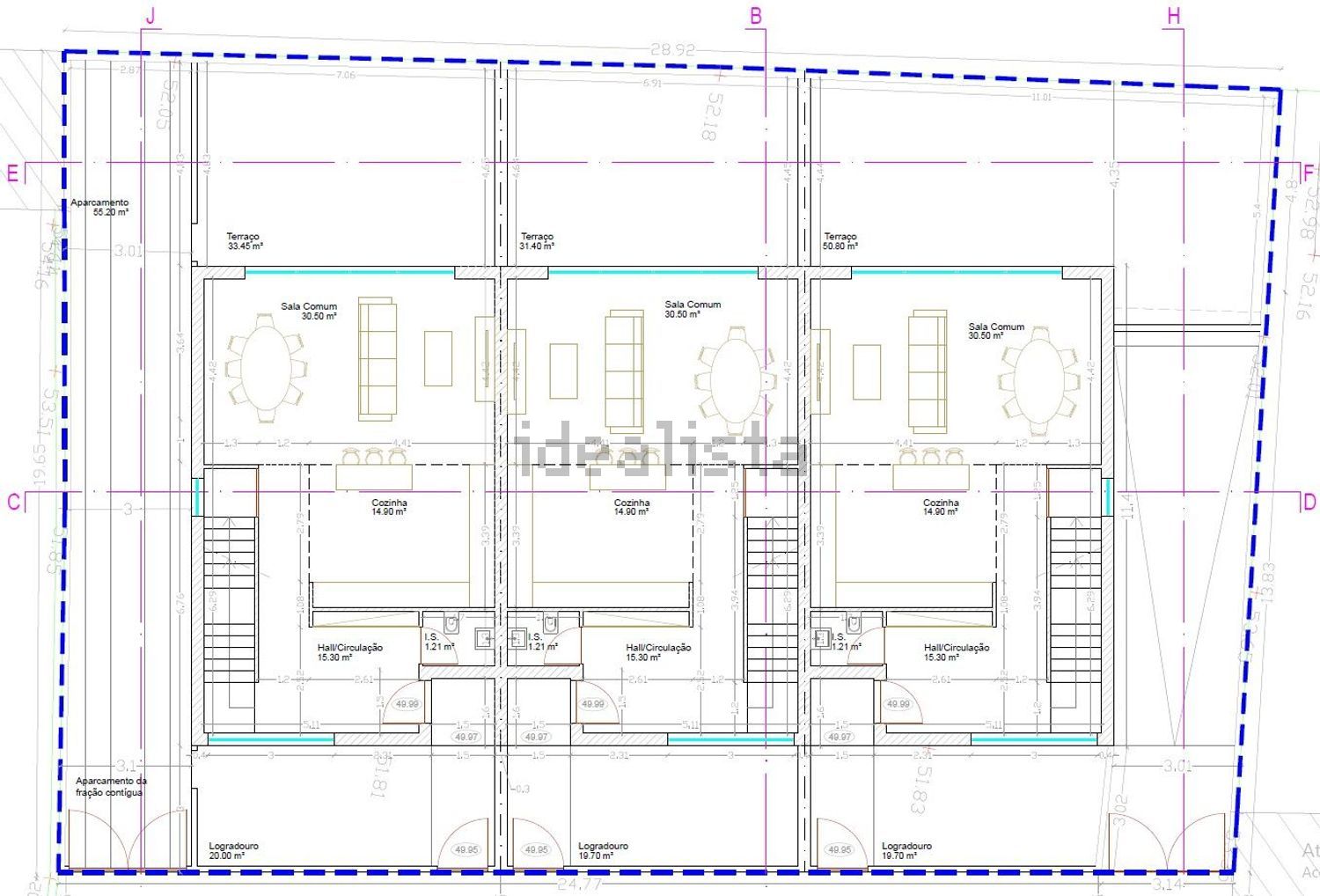 双拼别墅出售在Rua da Fonte - 平面图