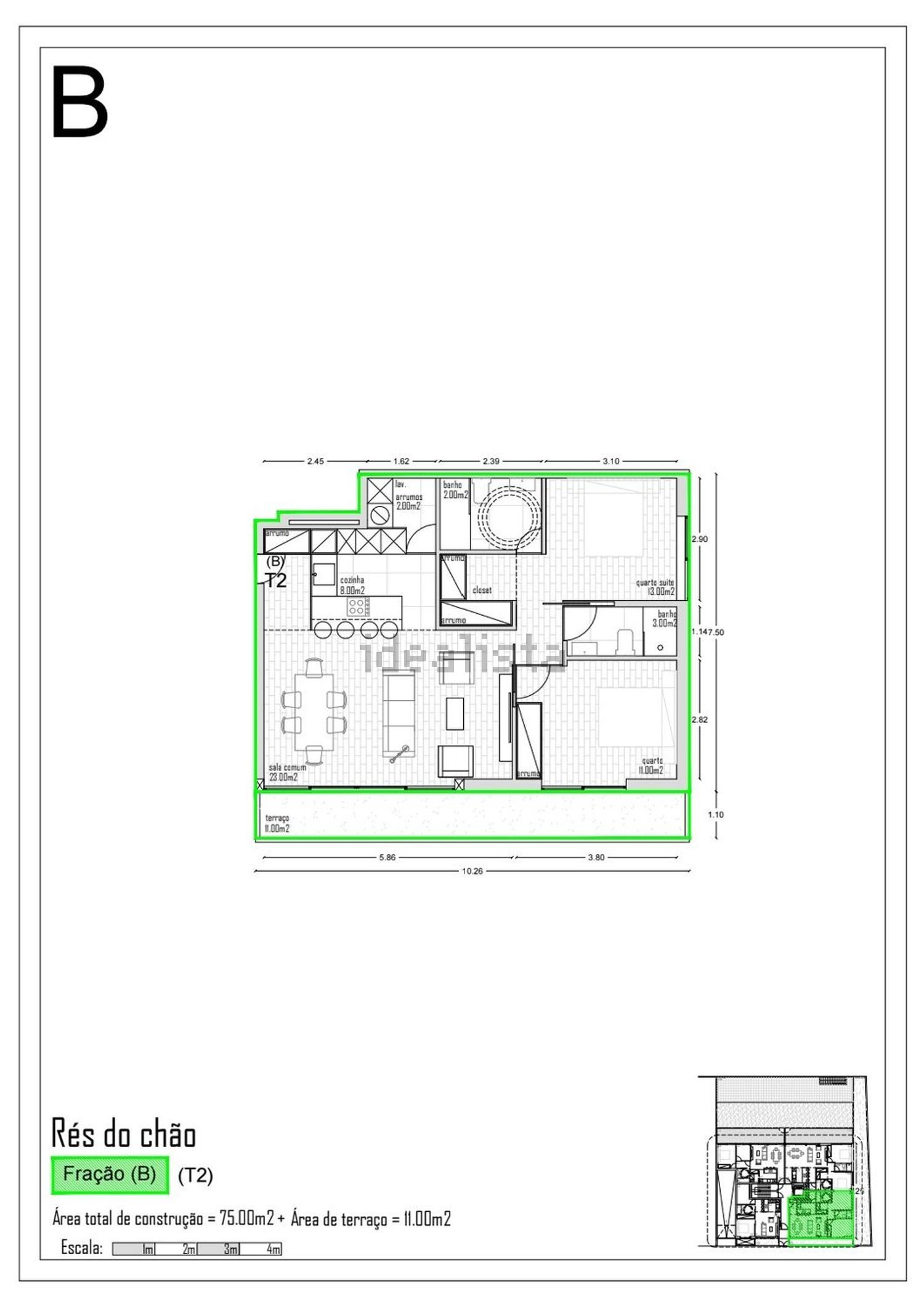 公寓 t2出售在Rua Académico Futebol Club - 平面图