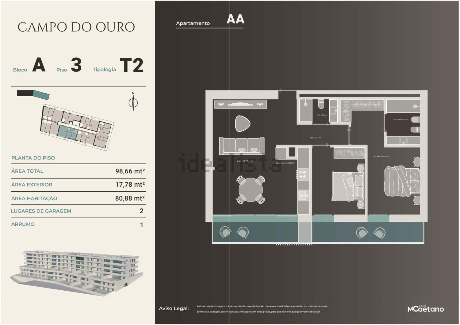 公寓 t2出售在Rua de Puços s/n - 平面图