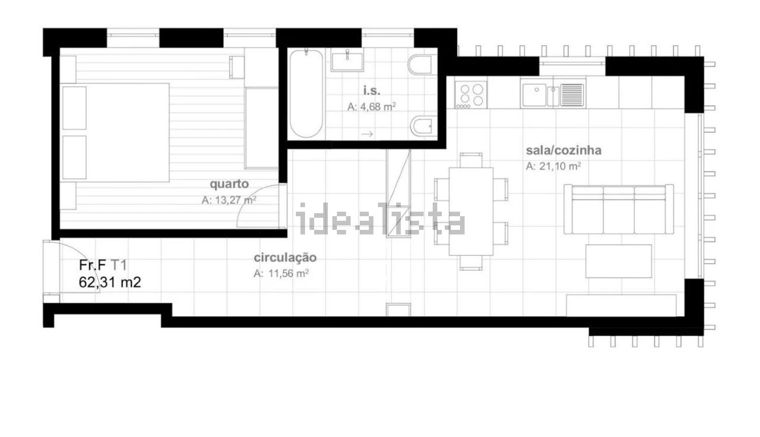 公寓 t1出售在Zona Histórica - 平面图