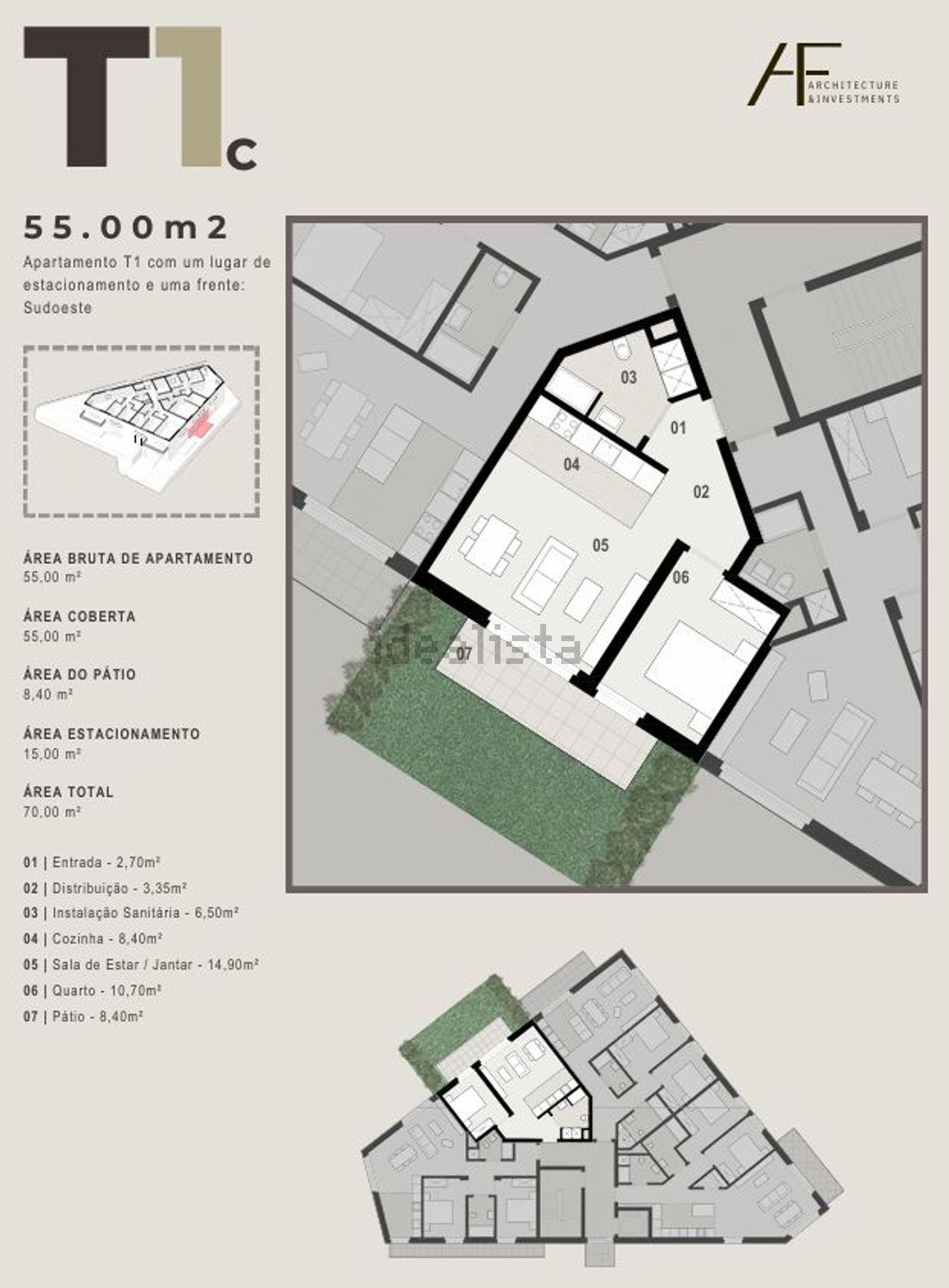 公寓 t1出售在Rua Professor João Batista Machado, 1011 - 平面图