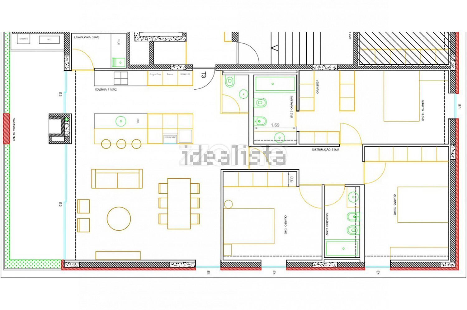 公寓 t3出售在Rua Dom Frei Agostinho de Jesus - 平面图