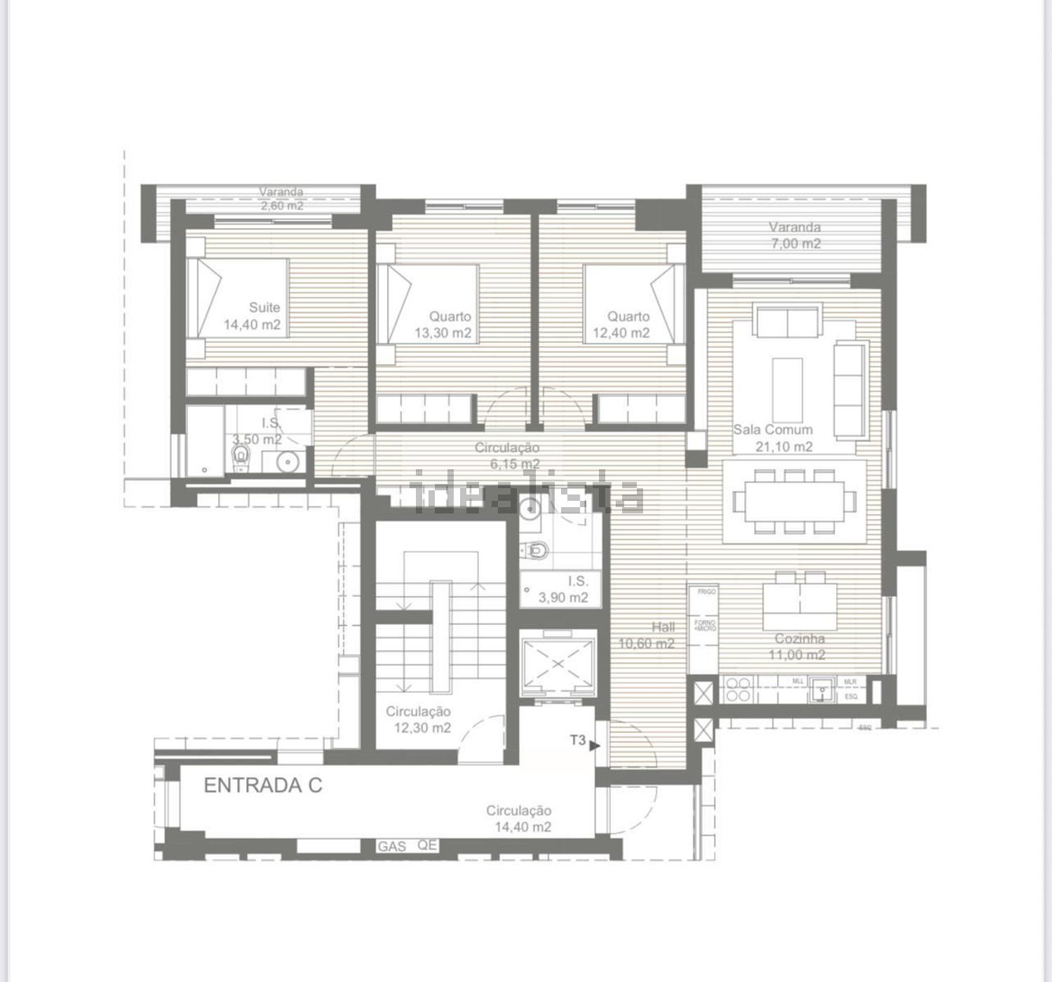 公寓 t3出售在Rua D.Inácio de Santa Teresa s/n - 平面图