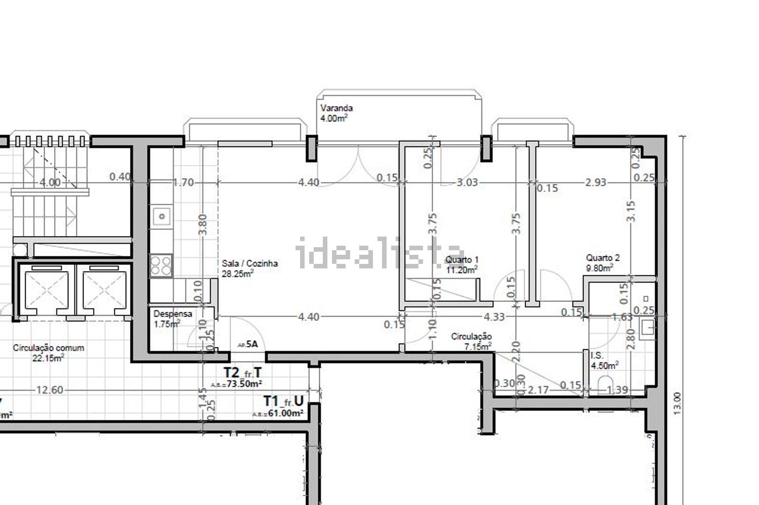 出租公寓 t2在Avenida 5 de Outubro - 平面图