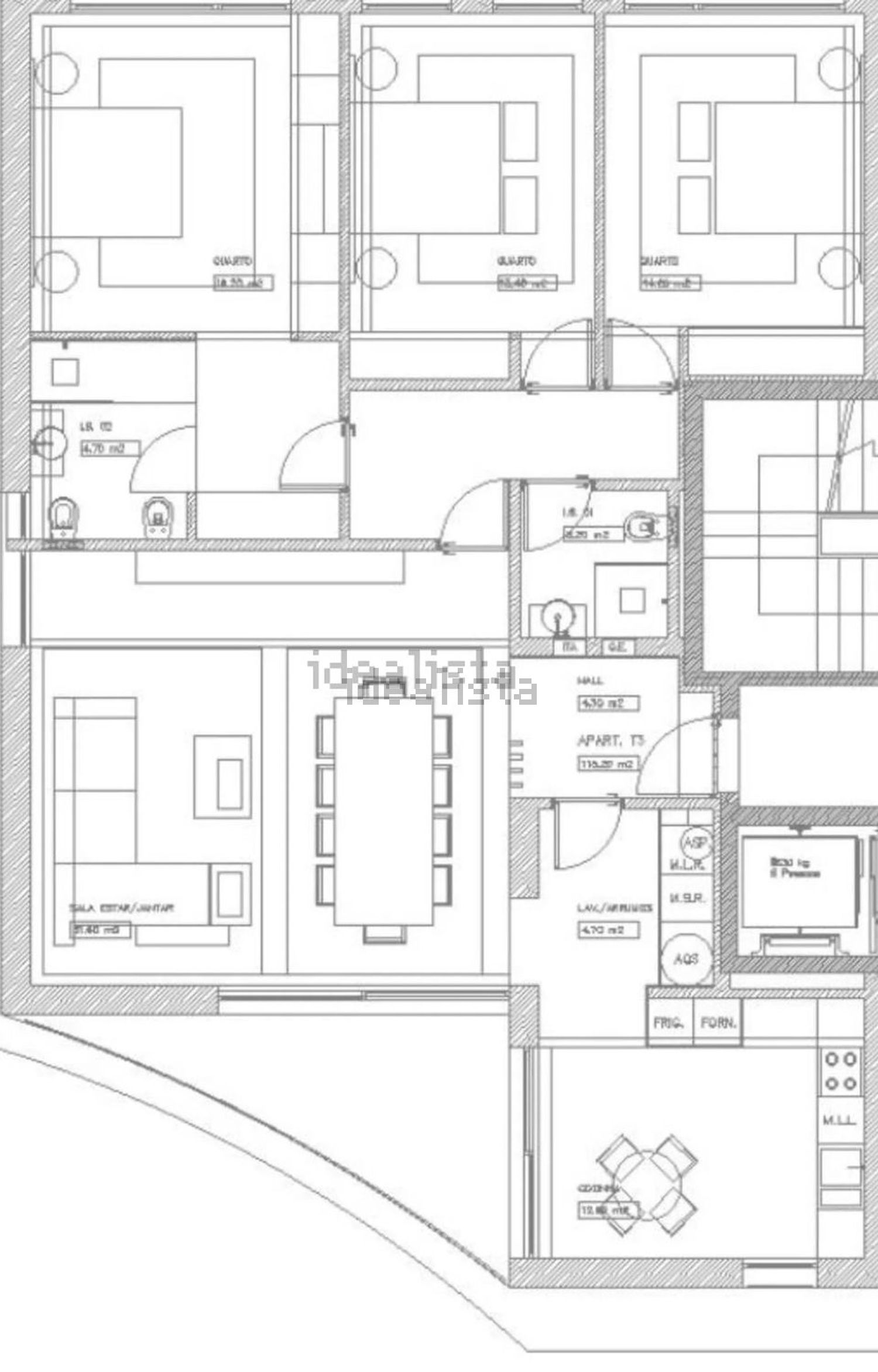 出租公寓 t3在Rua de Santa Marta, 189 - 平面图