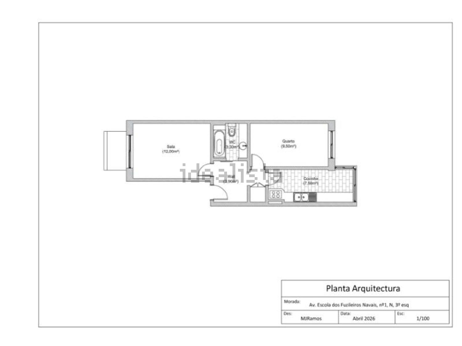 公寓 t1出售在Avenida Escola dos Fuzileiros Navais, 65 - 平面图