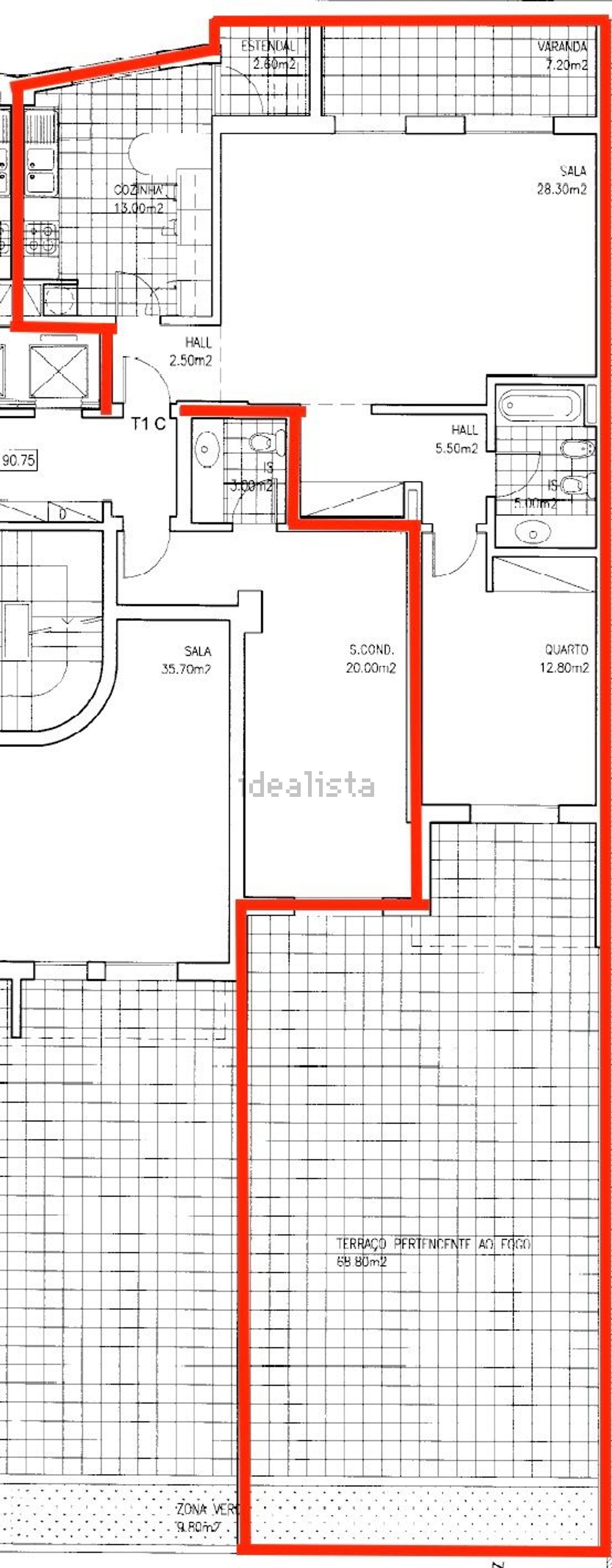出租公寓 t1在Rua Cesário Verde, 59 - 平面图