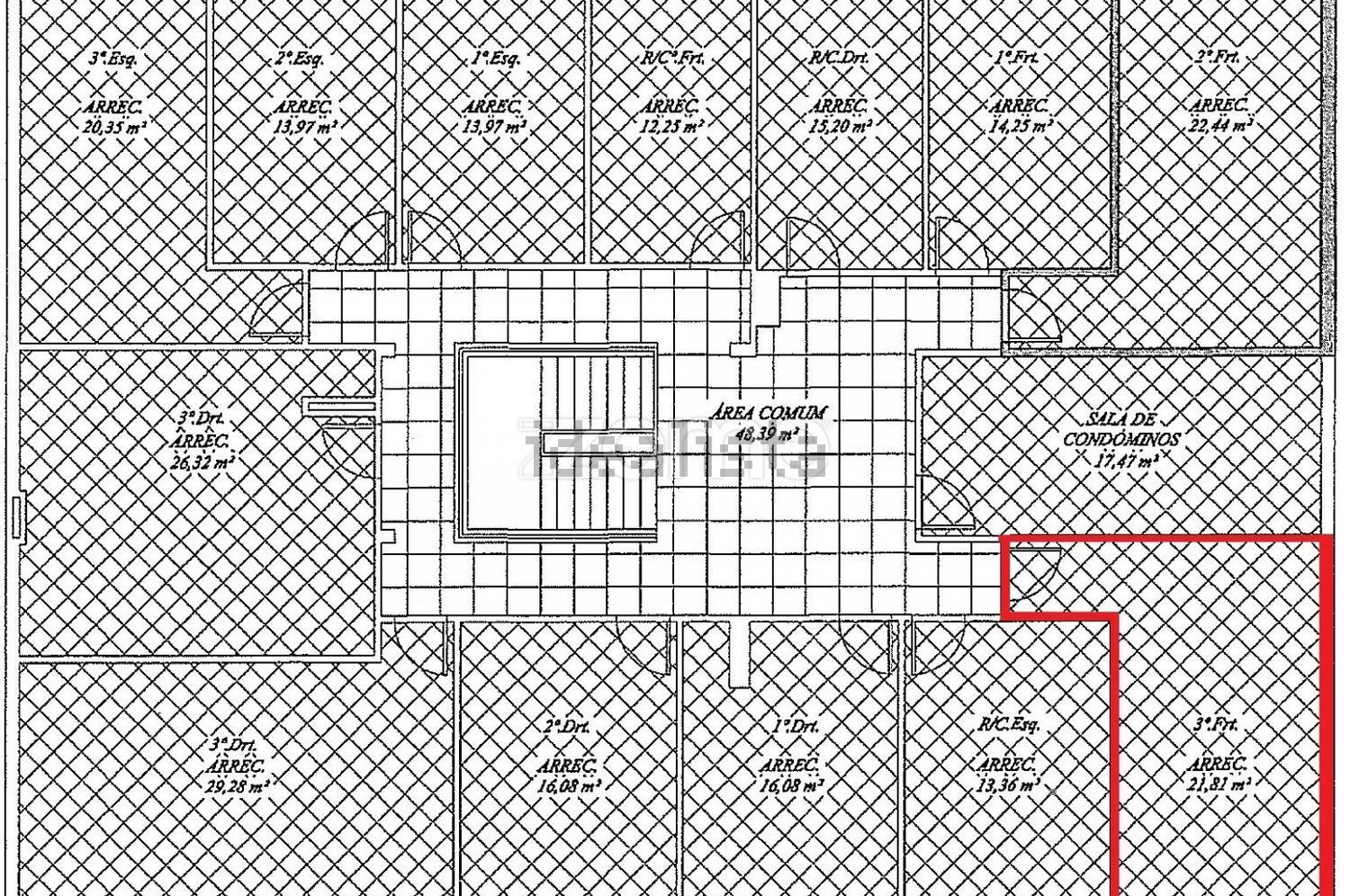 公寓 t3出售在Rua Sérgio Soares, 14 - 平面图