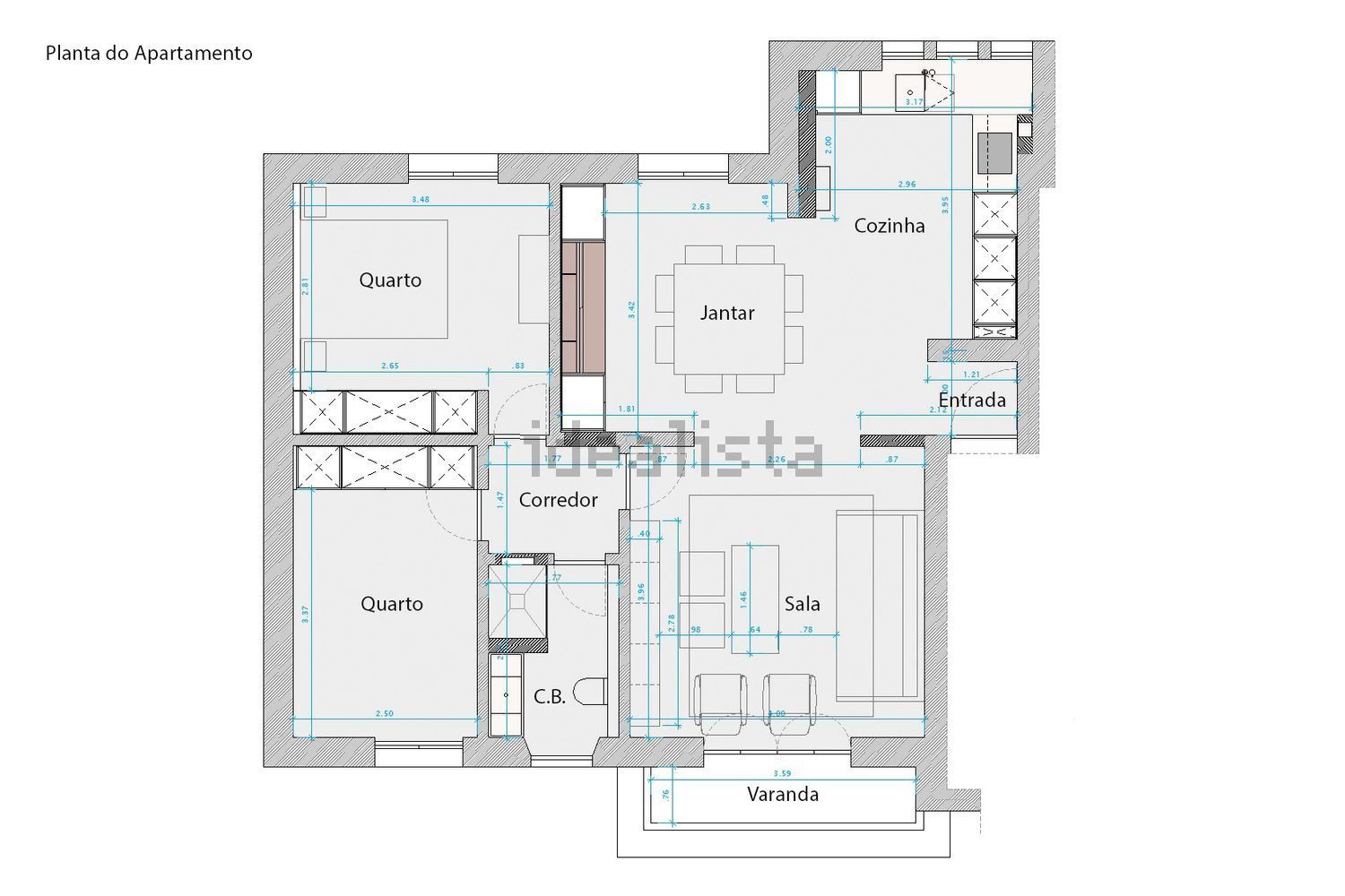 公寓 t2出售在Rua Conde Castro Guimarães, 55 - 平面图