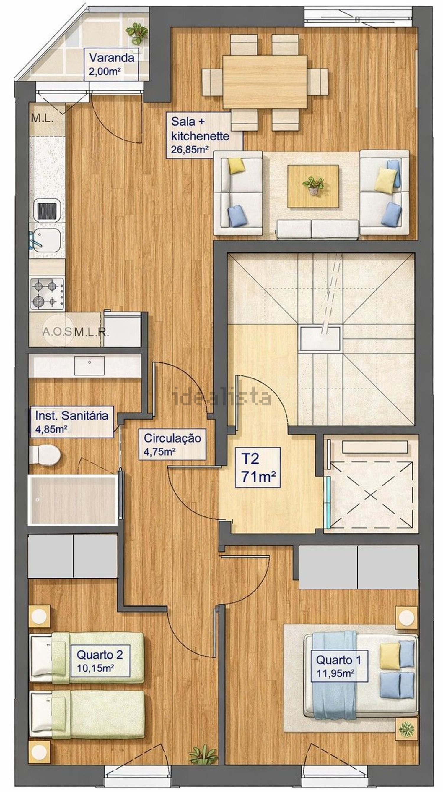 出租公寓 t2在Rua Castelo Branco Saraiva, 15 - 平面图