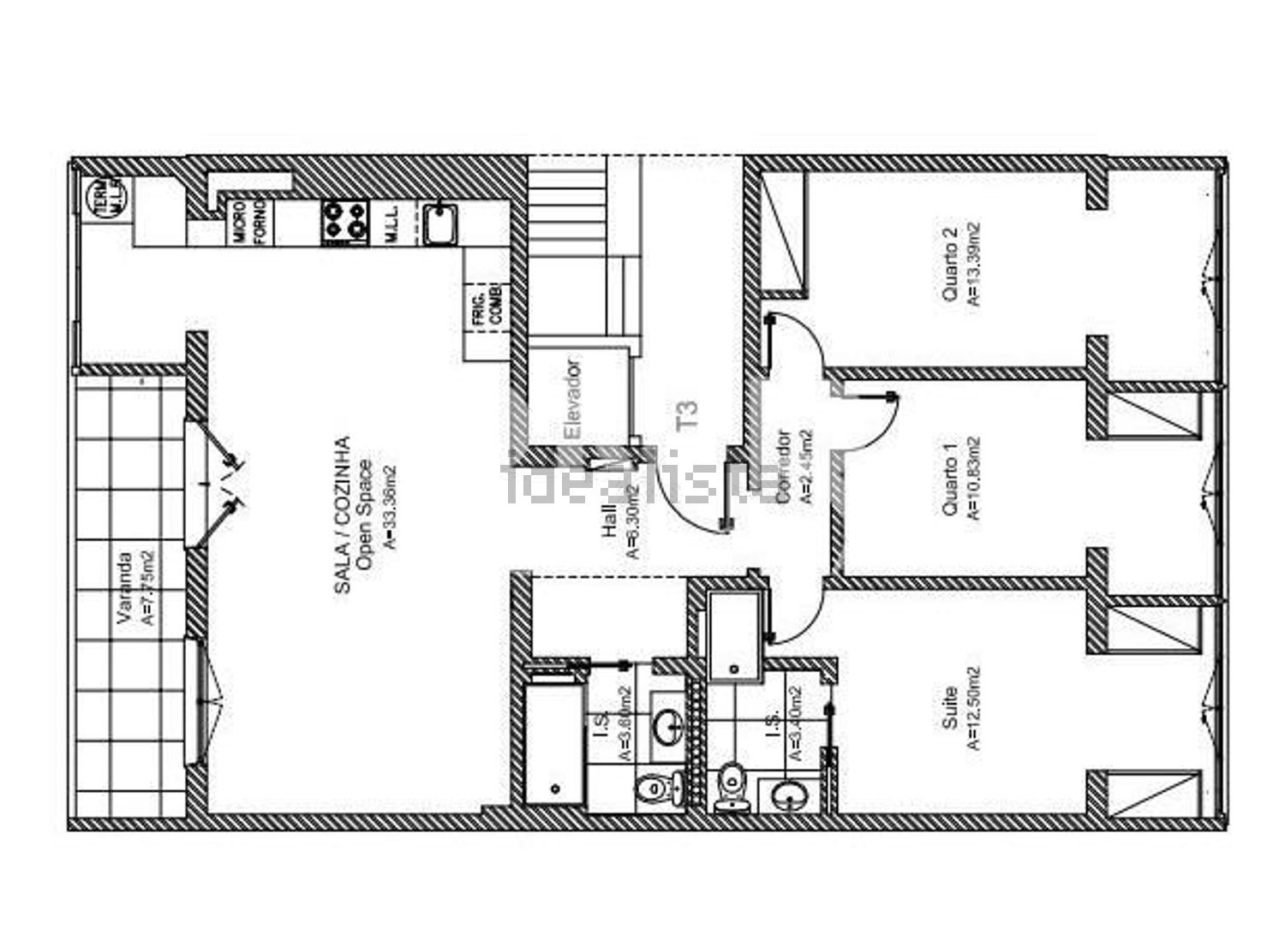 公寓 t3出售在 Bairro de Santa Cruz - 平面图
