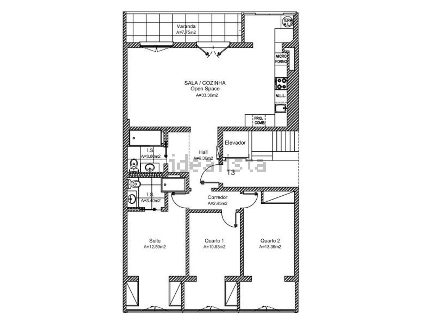 公寓 t3出售在 Bairro de Santa Cruz - 平面图