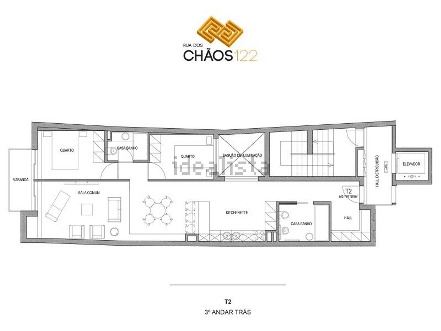 公寓 t2出售在Rua dos Chãos, 126 - 平面图