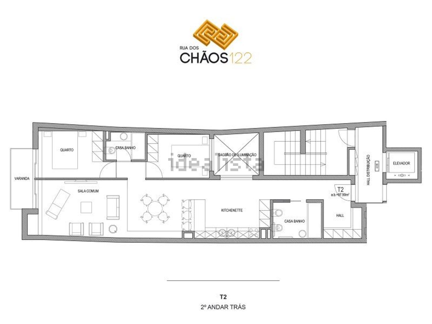 公寓 t2出售在Rua dos Chãos, 126 - 平面图