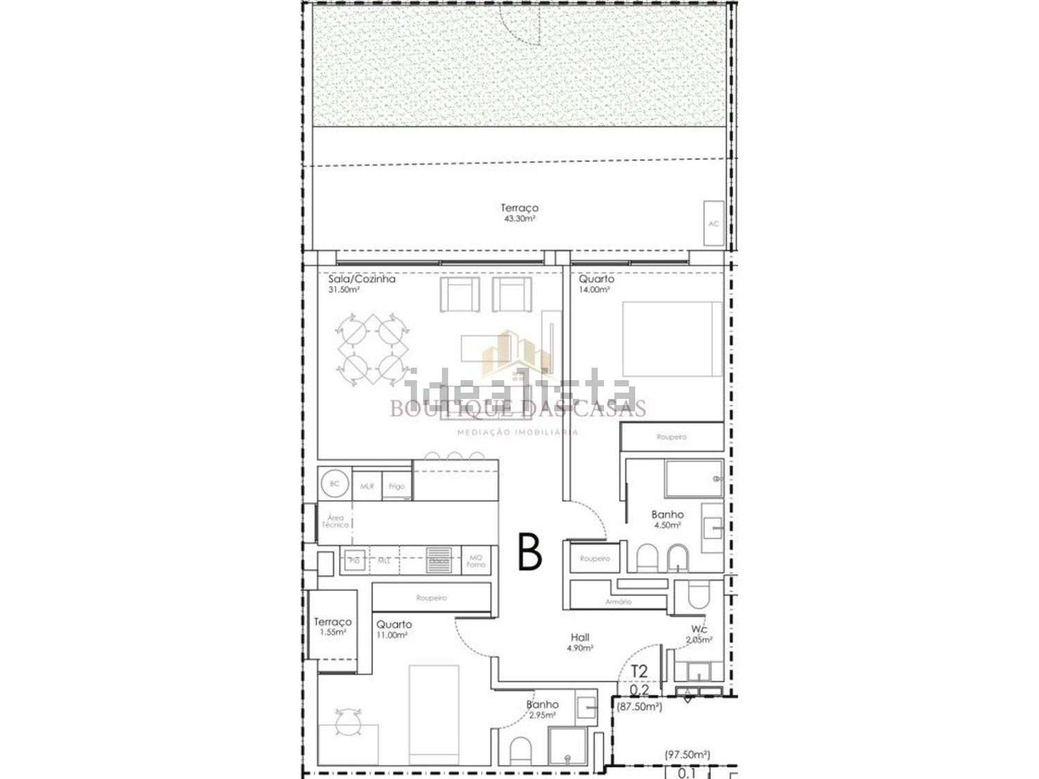 公寓 t2出售在Rua Barreiro, 319 - 平面图