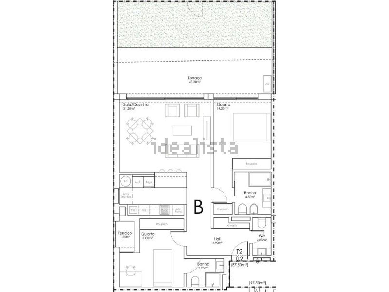 公寓 t2出售在Rua Barreiro, 319 - 平面图