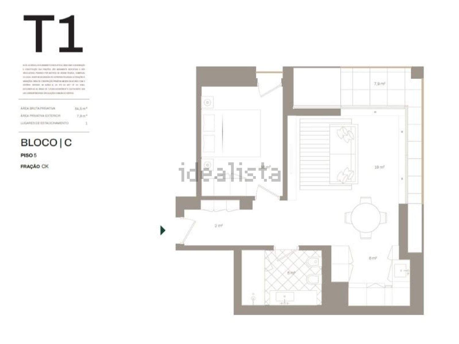 公寓 t1出售在Alameda Jardins da Arrábida, 9 - 平面图