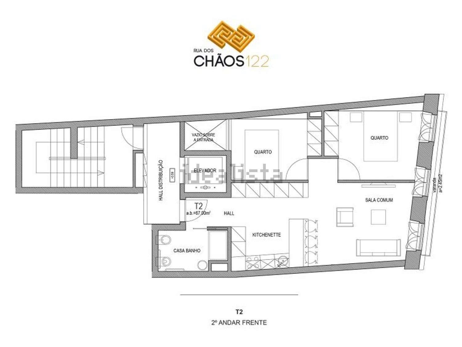 公寓 t2出售在Rua dos Chãos, 126 - 平面图