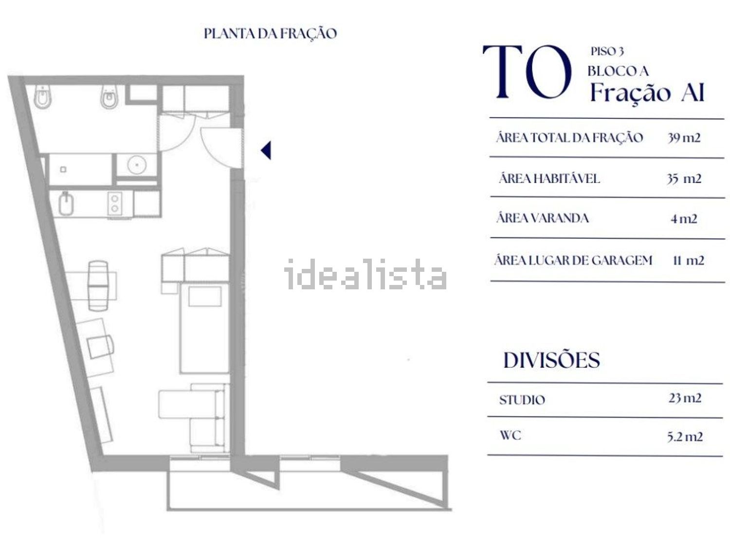 T0（单人公寓）出售在 Areosa - Fernão de Magalhães - 平面图