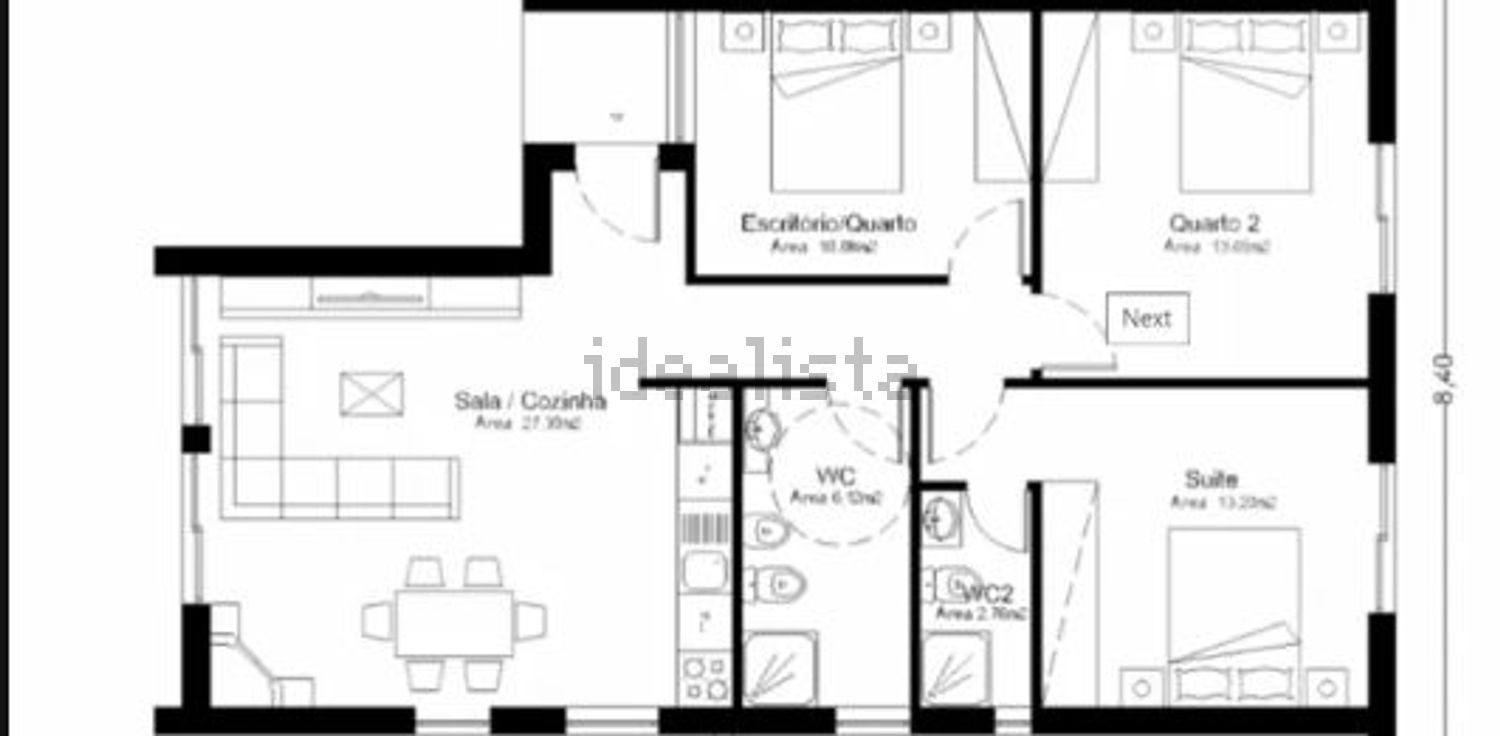 出租公寓 t3在Rua Beato Inácio de Azevedo s/n - 平面图