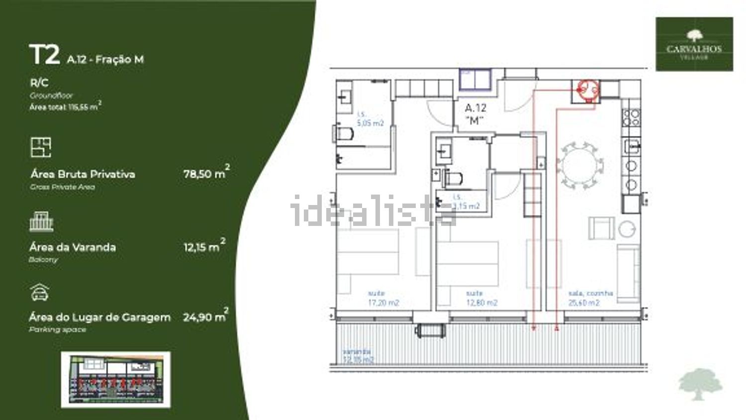 公寓 t2出售在Rua Gonçalves de Castro - 平面图
