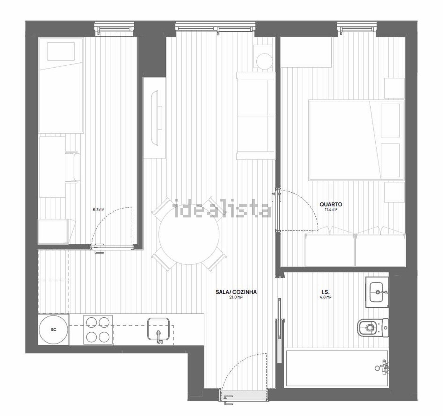 公寓 t2出售在Praça de António Nogueira da Silva - 平面图
