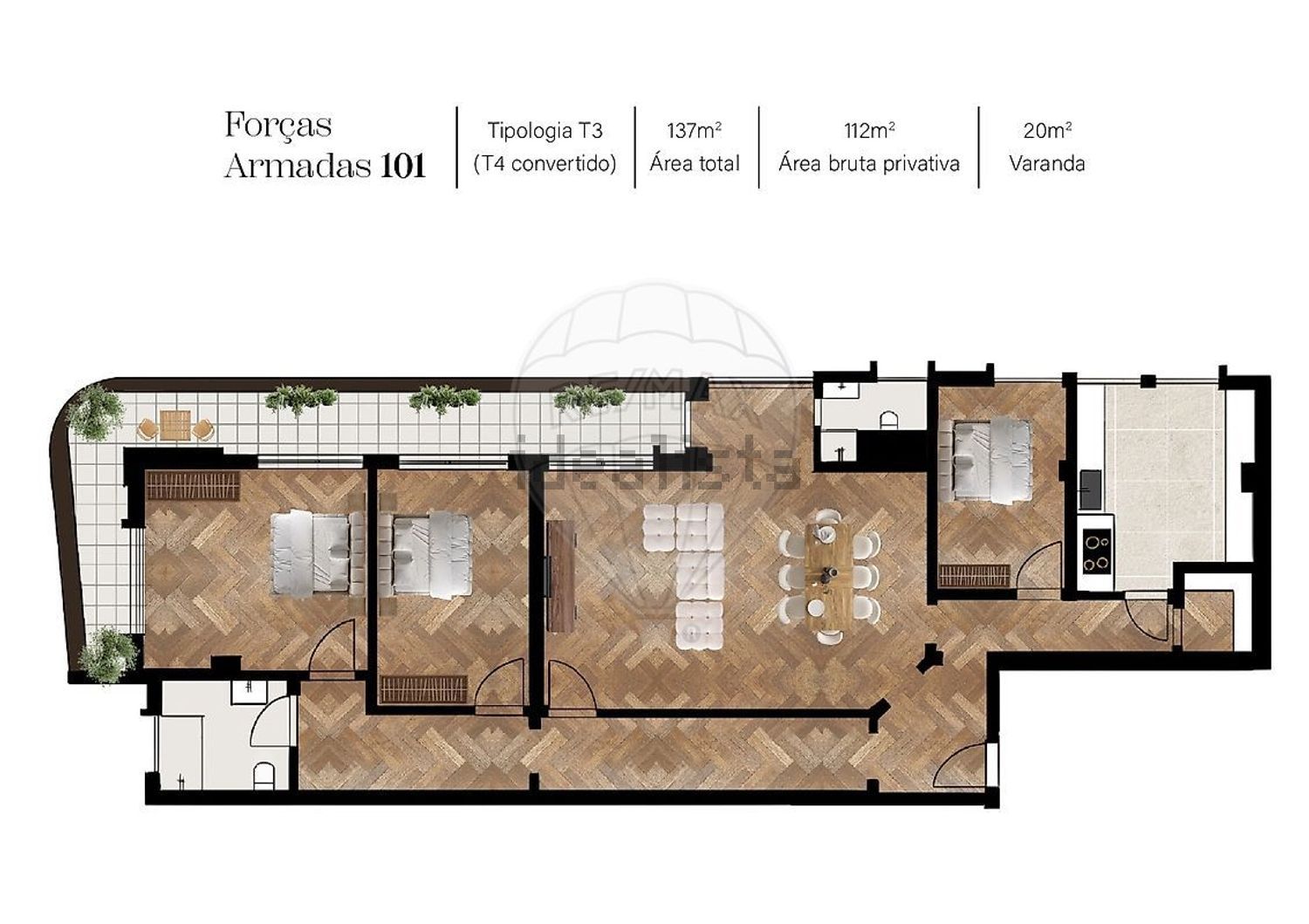 公寓 t3出售在Avenida das Forças Armadas - 平面图