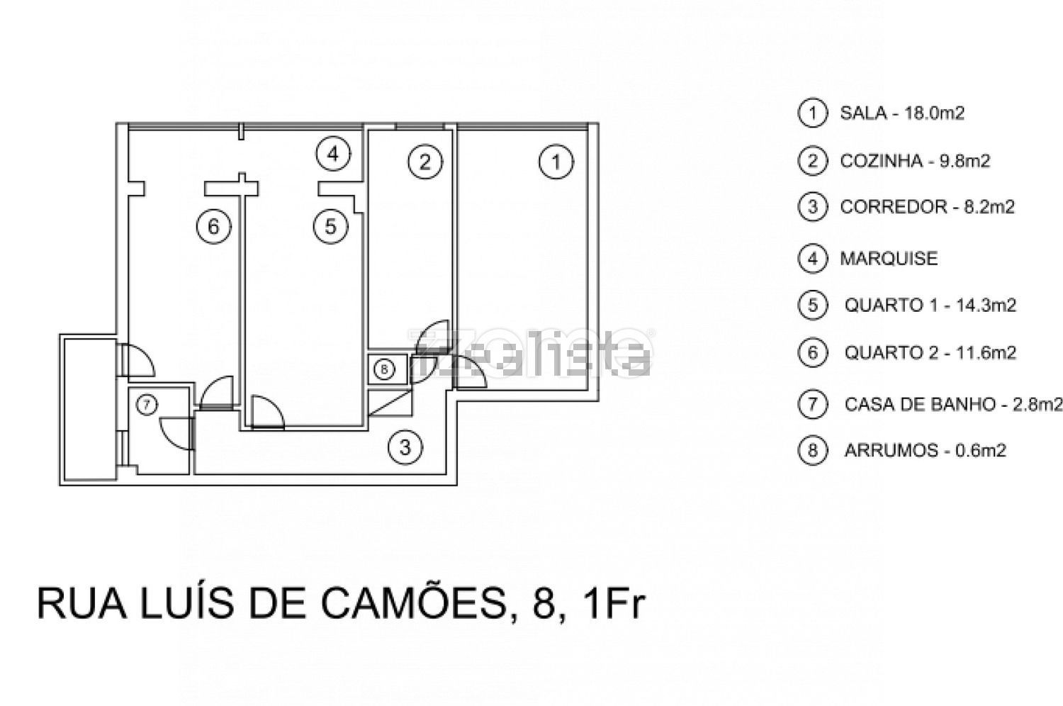 公寓 t2出售在Rua Luís de Camões, 8 - 平面图