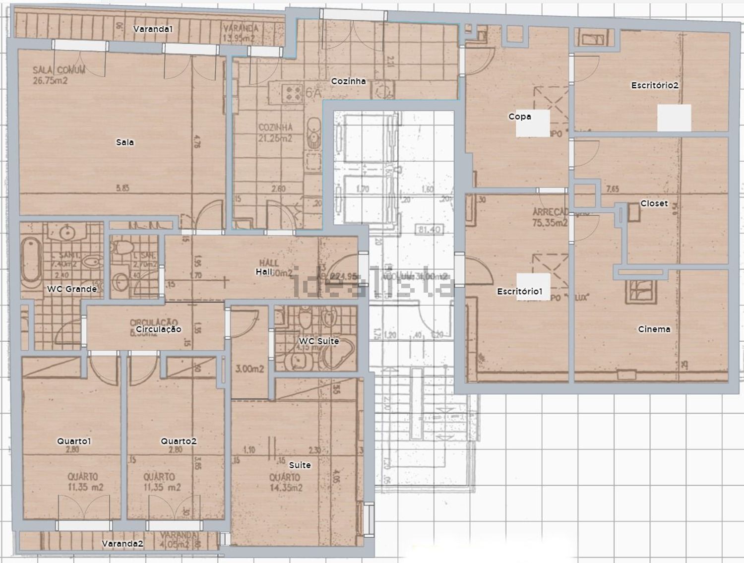 双拼别墅出售在Rua da Palhota - 平面图